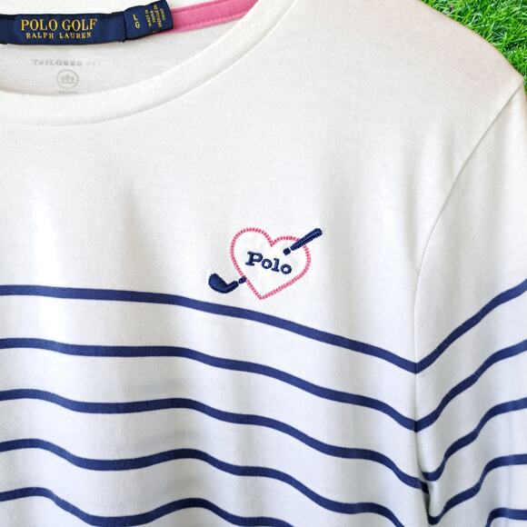 Ralph Lauren POLO Golf Women's Classic Stripe Top Long Sleeve Blue White Large - Picture 6 of 9